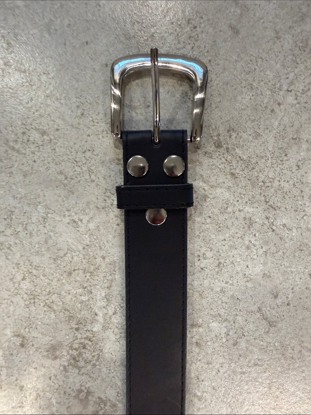 Women's Black Leather Belt with Silver Buckle